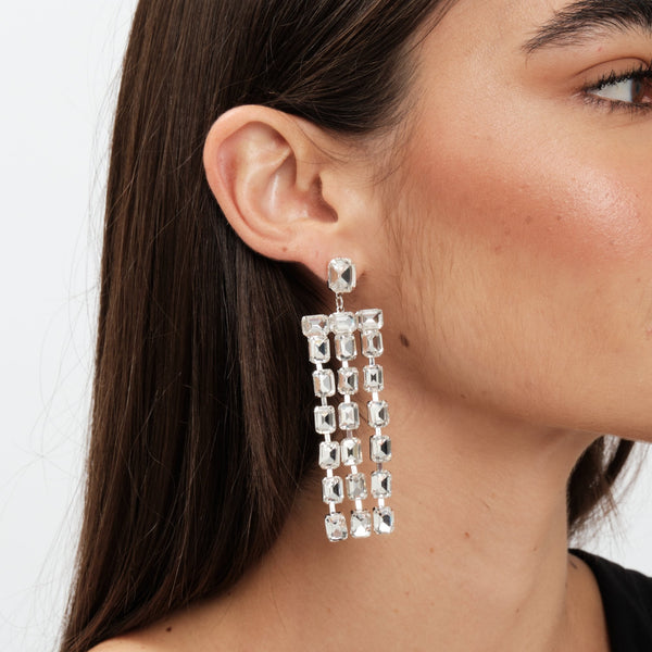 Mood Silver Crystal Mirror Statement Drop Earrings