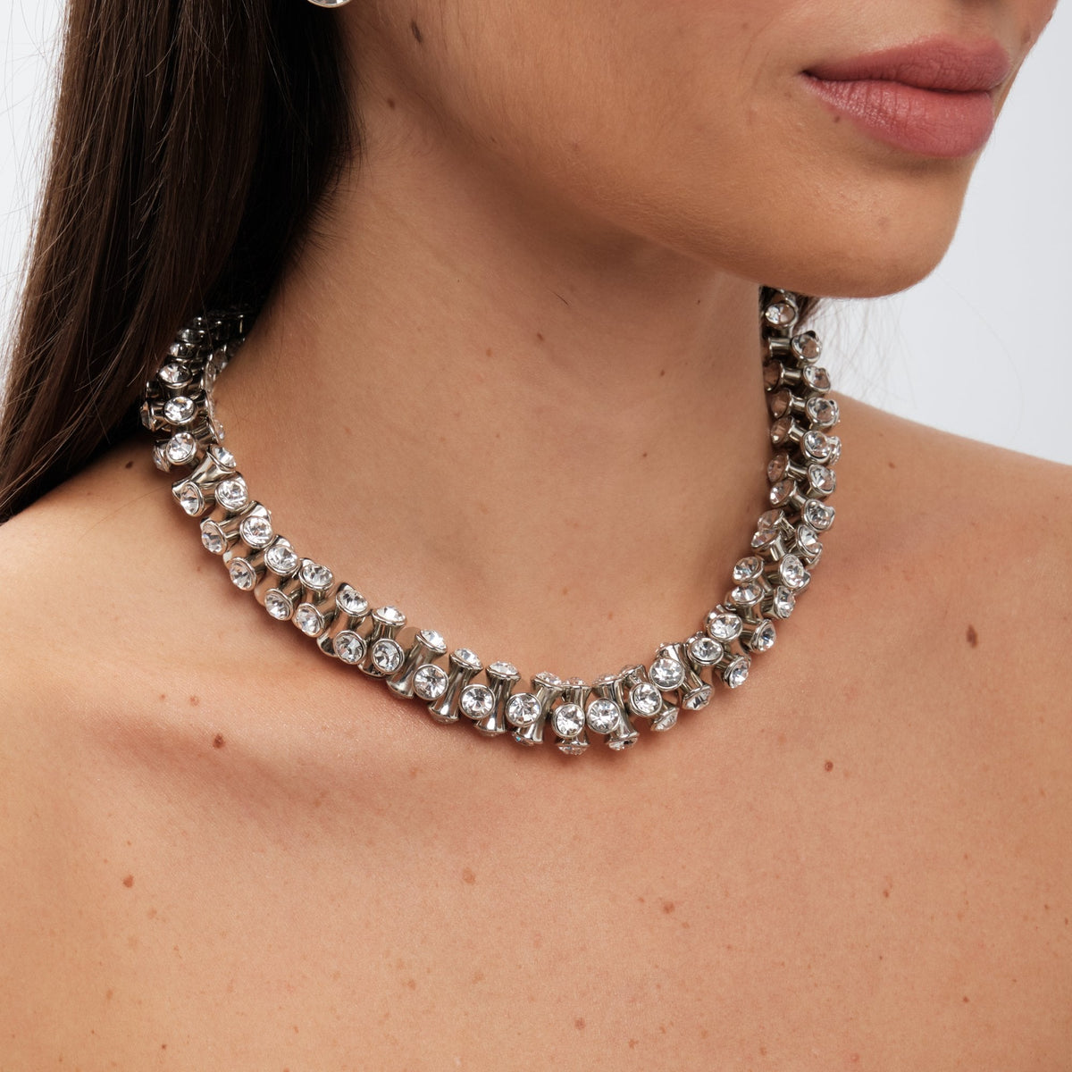 Mood Rhodium Crystal Tube Shaker Necklace
