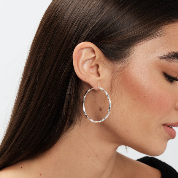 Simply Silver Sterling Silver 925 Polished Large Twist Hoop Earrings