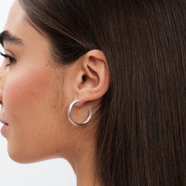 Simply Silver Sterling Silver 925 Polished Diamond Cut Hoop Earrings