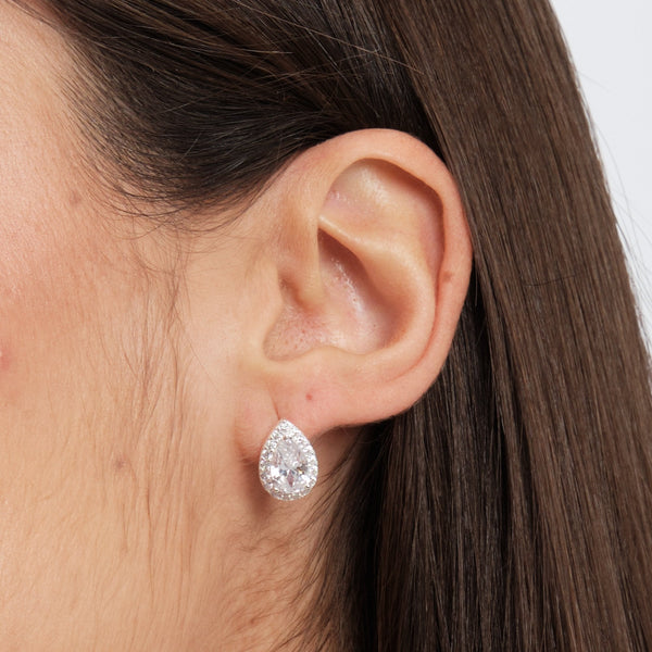 Simply Silver Sterling Silver 925 Cubic Zirconia Pave Hoop Earrings
