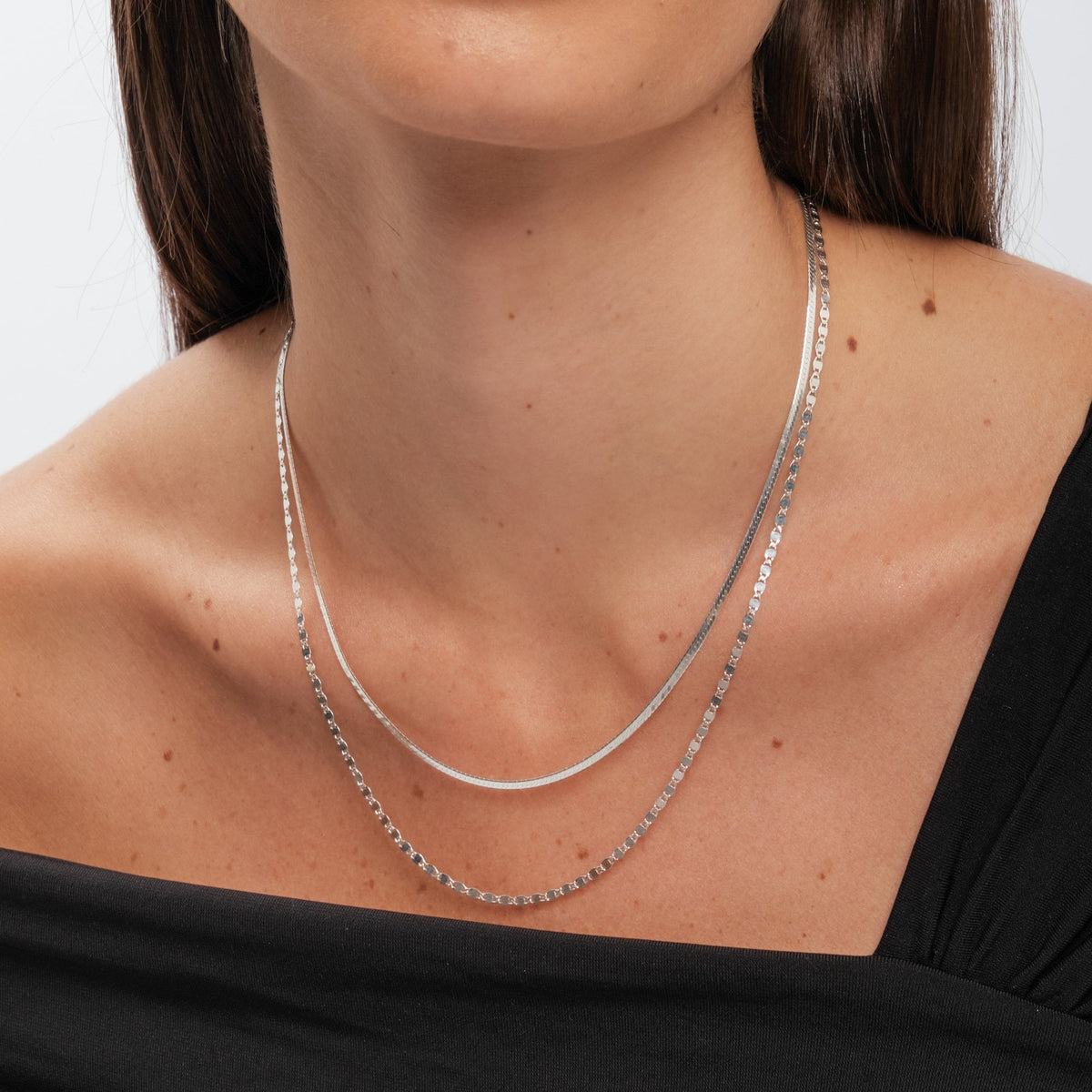 Simply Silver Sterling Silver 925 Polished Textured Double Chain Necklace