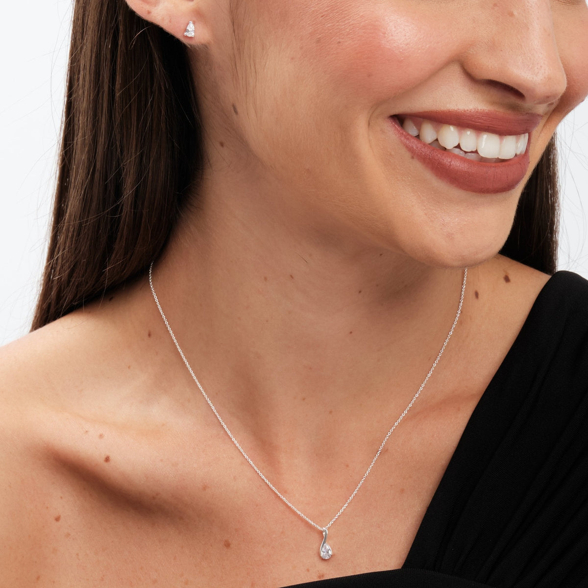 Simply Silver Sterling Silver 925 Polished and Cubic Zirconia Peardrop Set - Gift Boxed