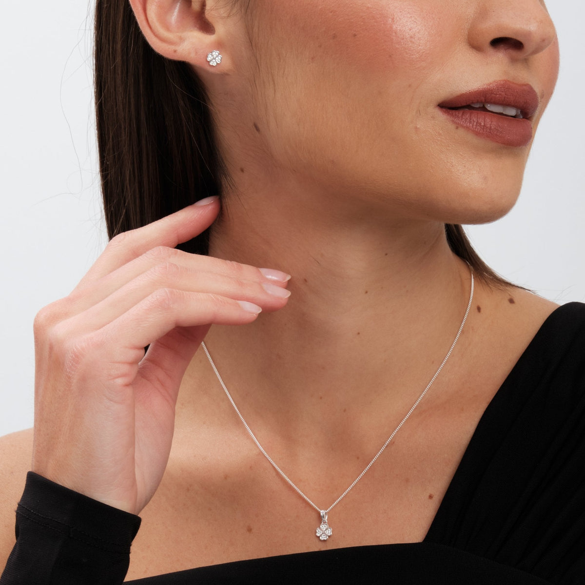 Simply Silver Sterling Silver 925 Cubic Zirconia Clover Set - Gift Boxed