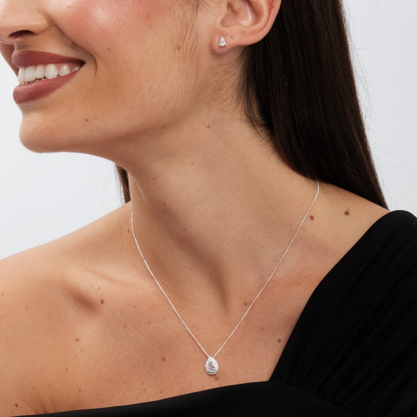 Simply Silver Sterling Silver 925 Cubic Zirconia Pave Pear Set - Gift Boxed