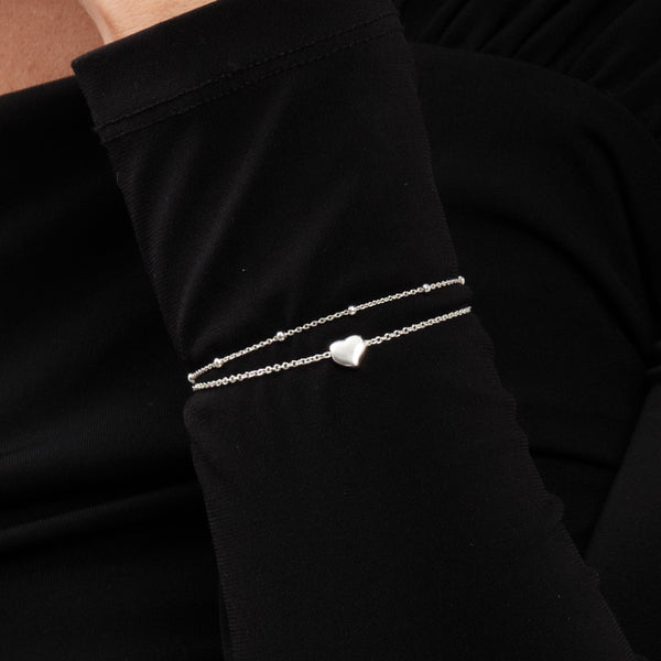Simply Silver Sterling Silver 925 Polished Double Row Station Heart Bracelet
