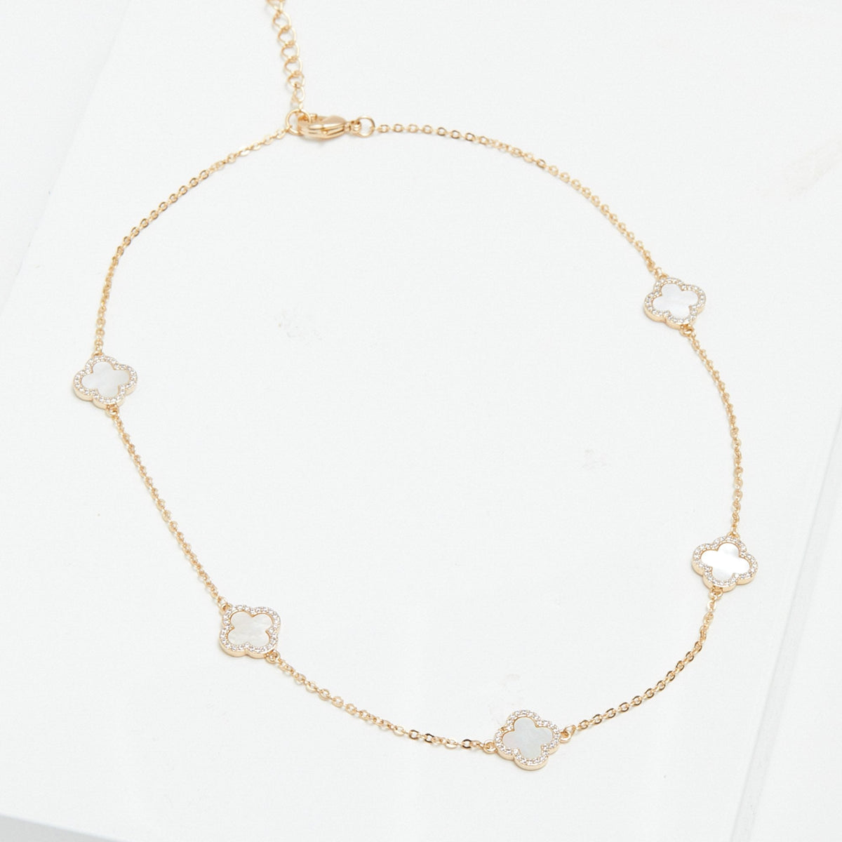 Jon Richard Gold Plated And Mother of Pearl Station Clover Necklace