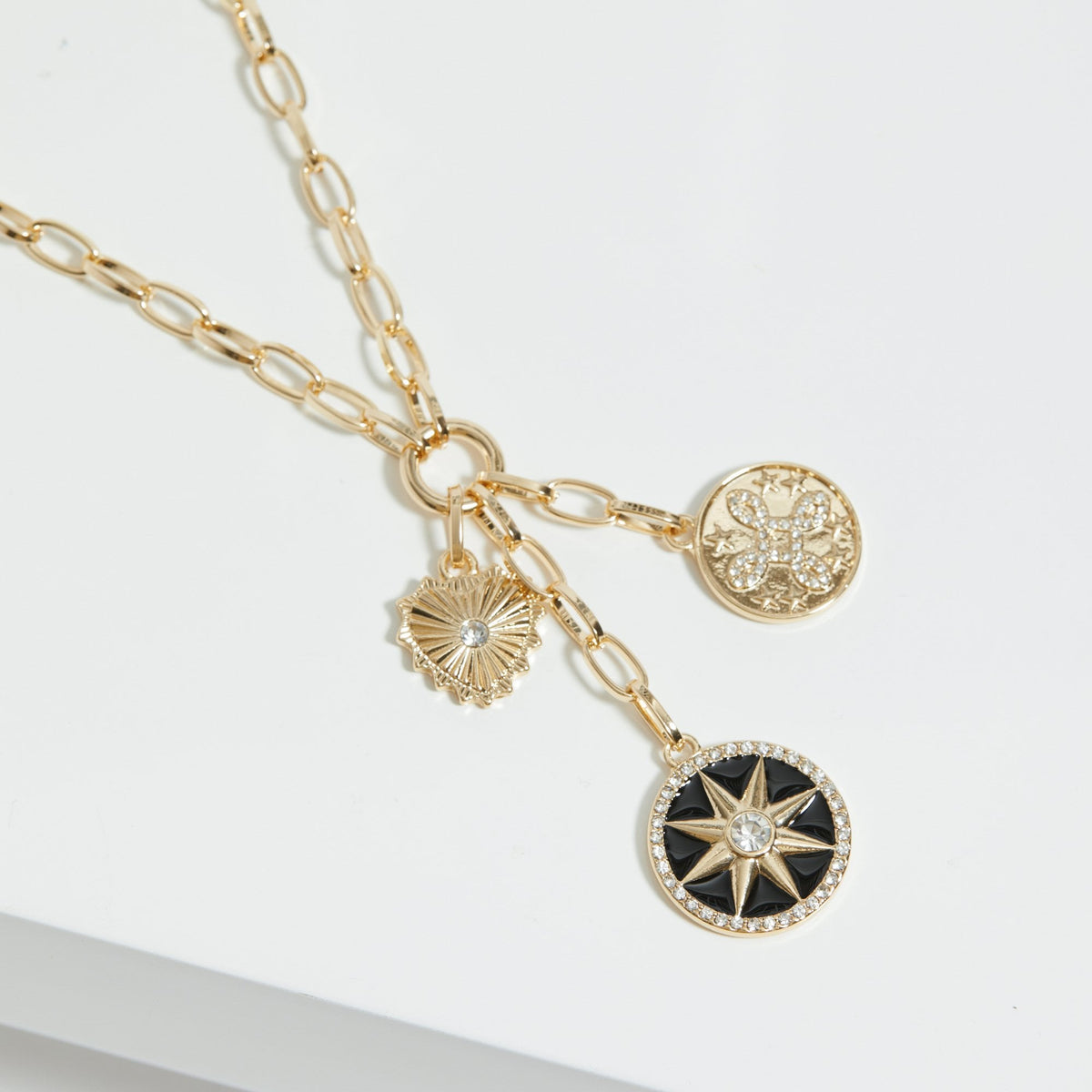 Mood Gold Black And Crystal Celestial Charm Pendant Necklace