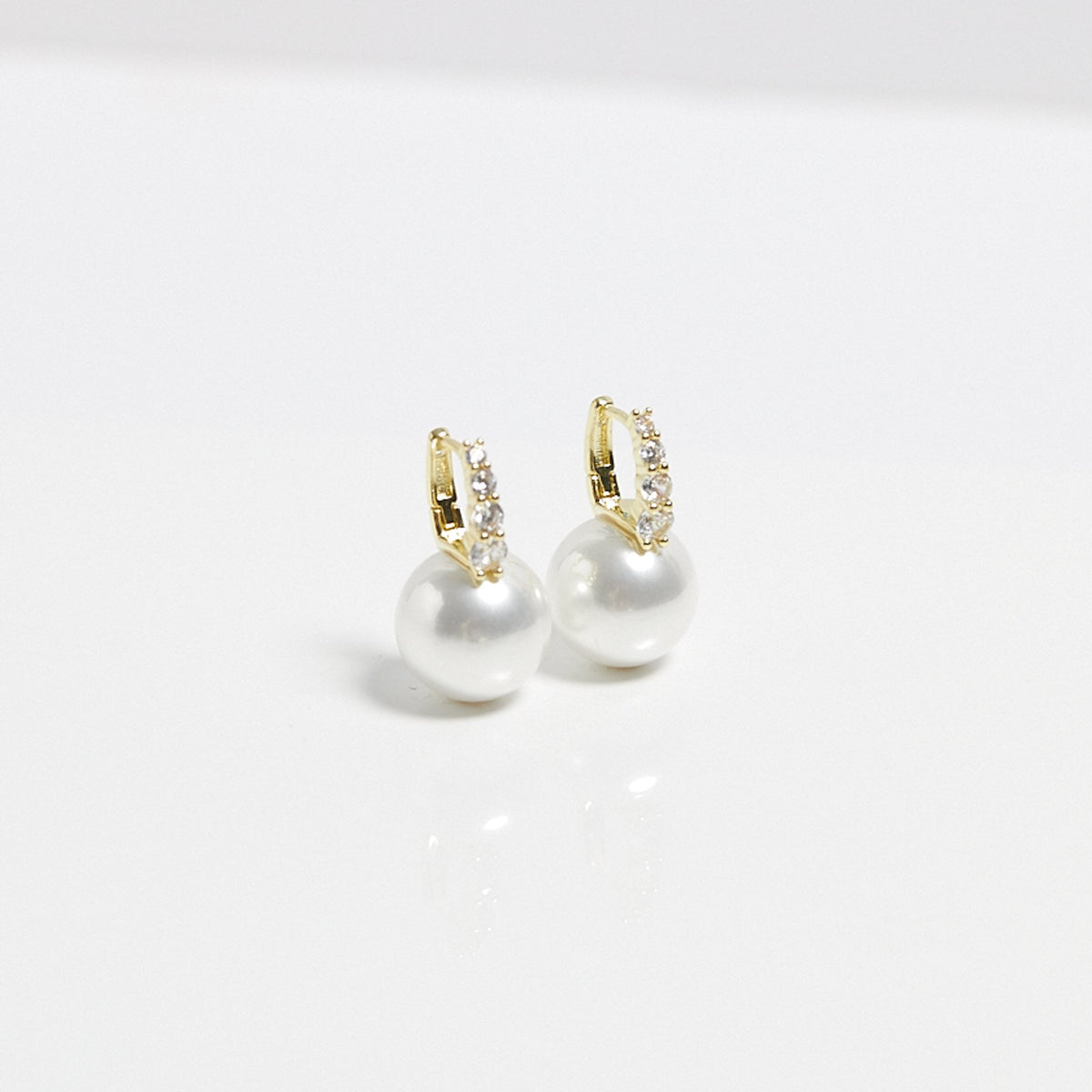 Mood Gold Cream Pearl And Crystal Hoop Earrings