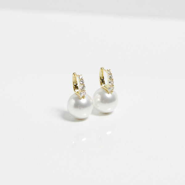 Mood Gold Cream Pearl And Crystal Hoop Earrings