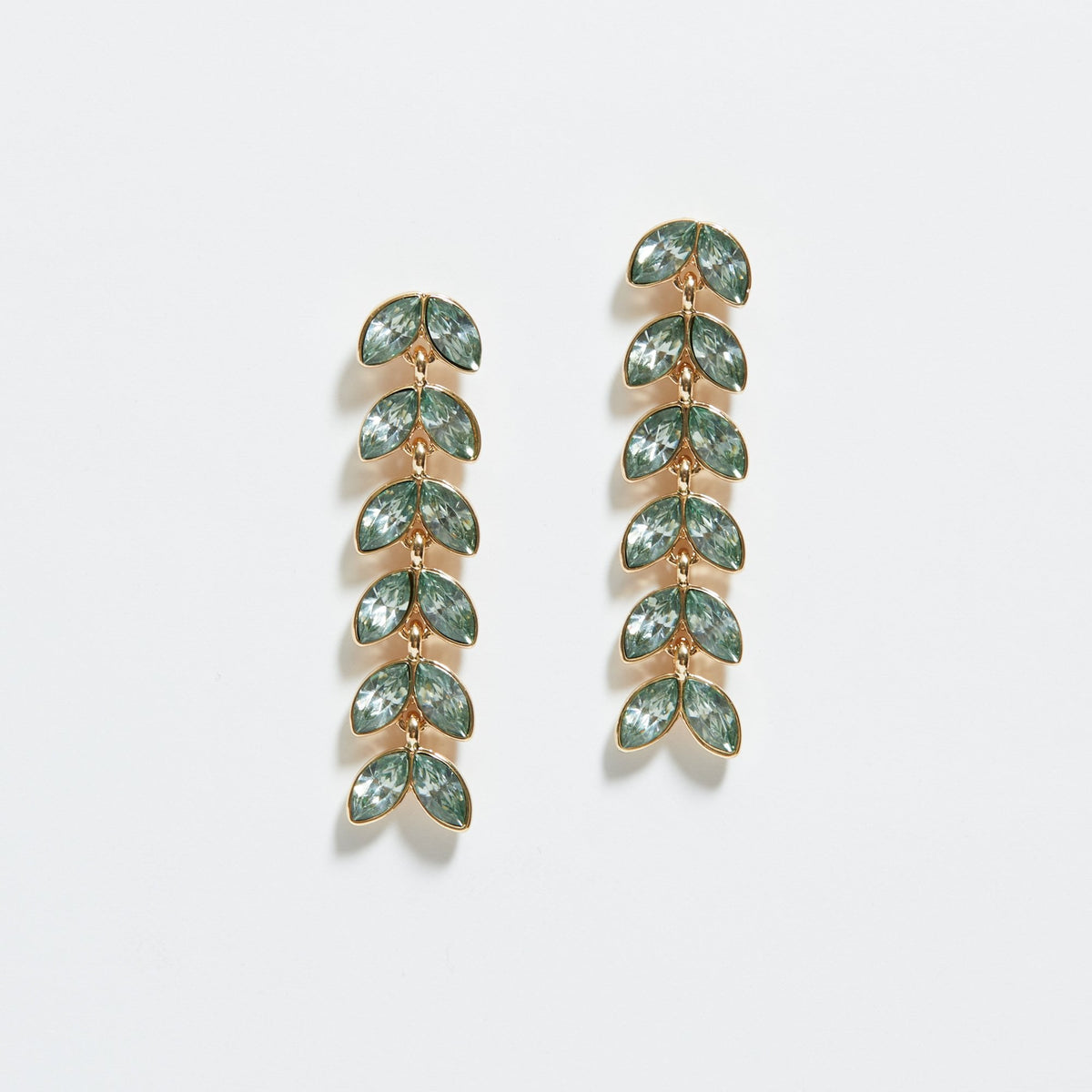 Mood Gold Green Leaf Linear Drop Earrings