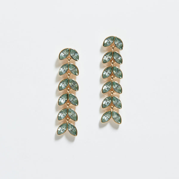 Mood Gold Green Leaf Linear Drop Earrings