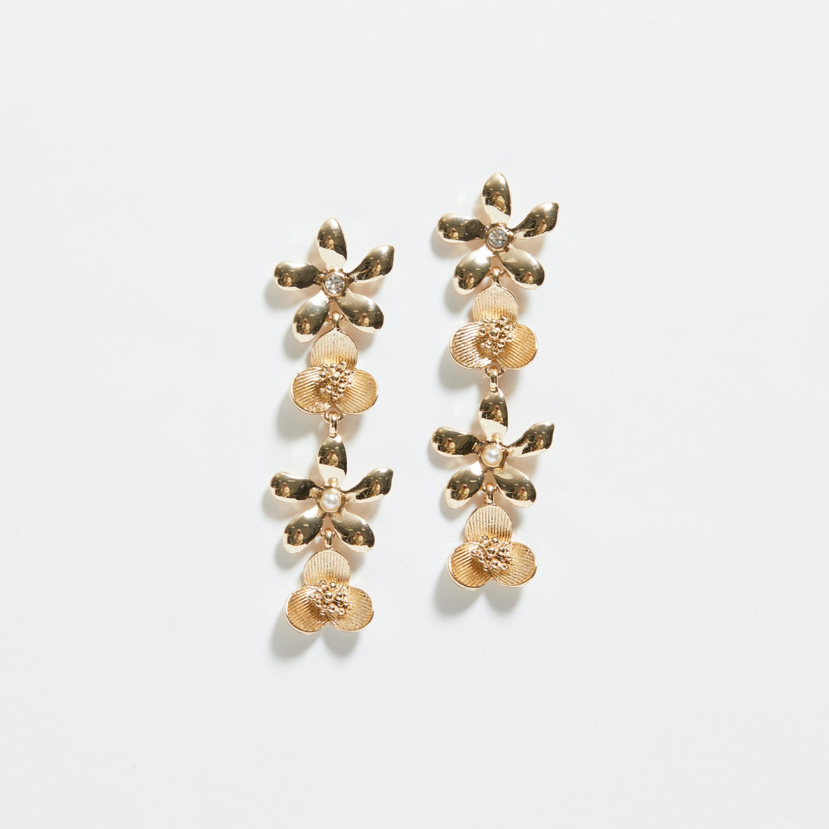 Mood Gold Mixed Flower Linear Drop Earrings