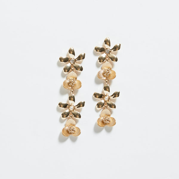 Mood Gold Mixed Flower Linear Drop Earrings