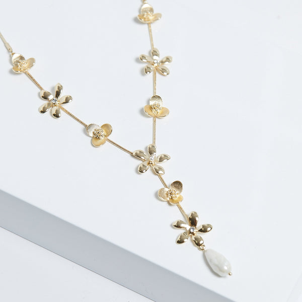 Mood Gold Mixed Flower Linear Y-Drop Necklace