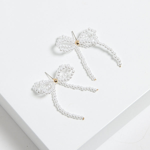 Mood Gold Pearl Bow Drop Earrings