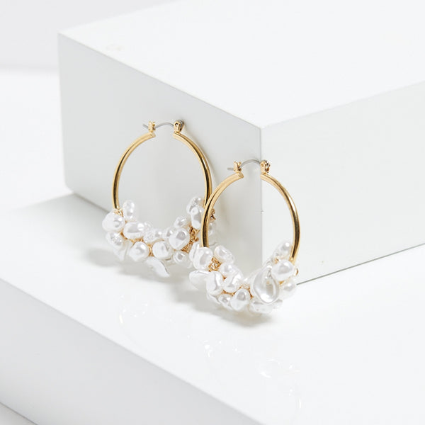 Mood Gold Pearl Cluster Hoop Earrings