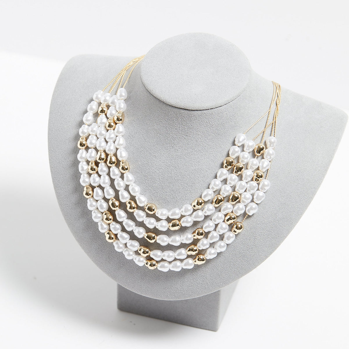 Mood Gold Pearl & Polished Multirow Necklace