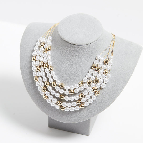 Mood Gold Pearl & Polished Multirow Necklace