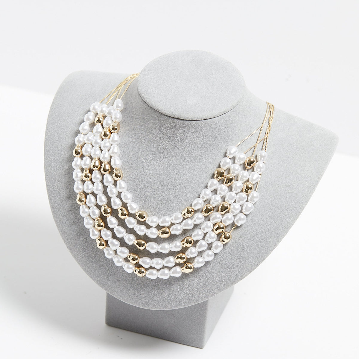 Mood Gold Pearl & Polished Multirow Necklace