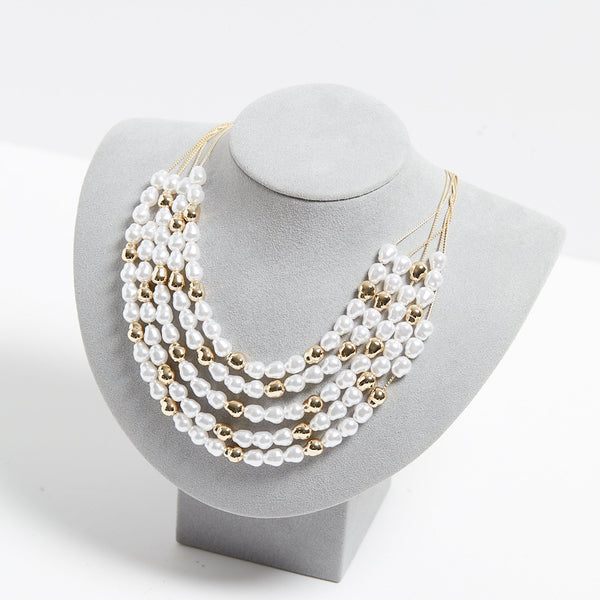 Mood Gold Pearl & Polished Multirow Necklace