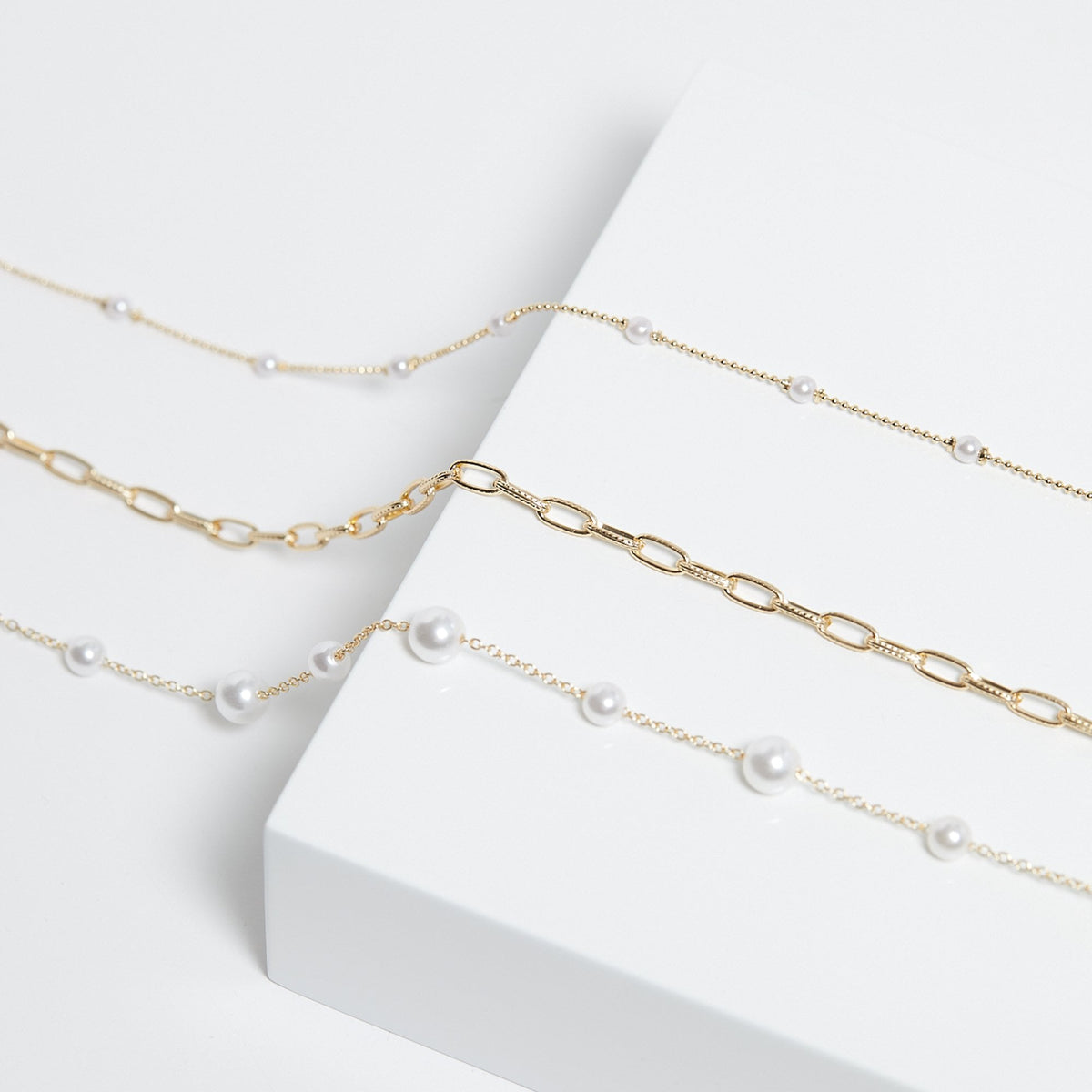 Mood Gold Pearl Chain Multirow Necklace - Pack Of 3