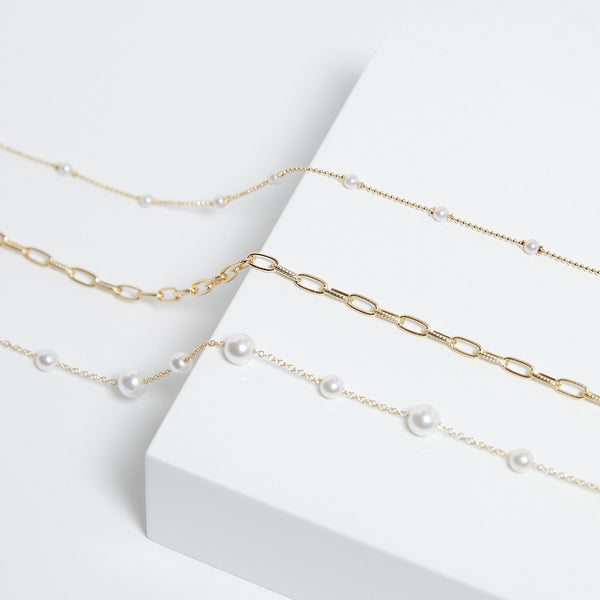 Mood Gold Pearl Chain Multirow Necklace - Pack Of 3