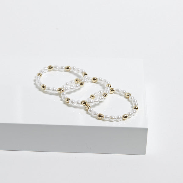 Mood Gold Pearl And Polished Stretch Bracelets - Pack Of 3