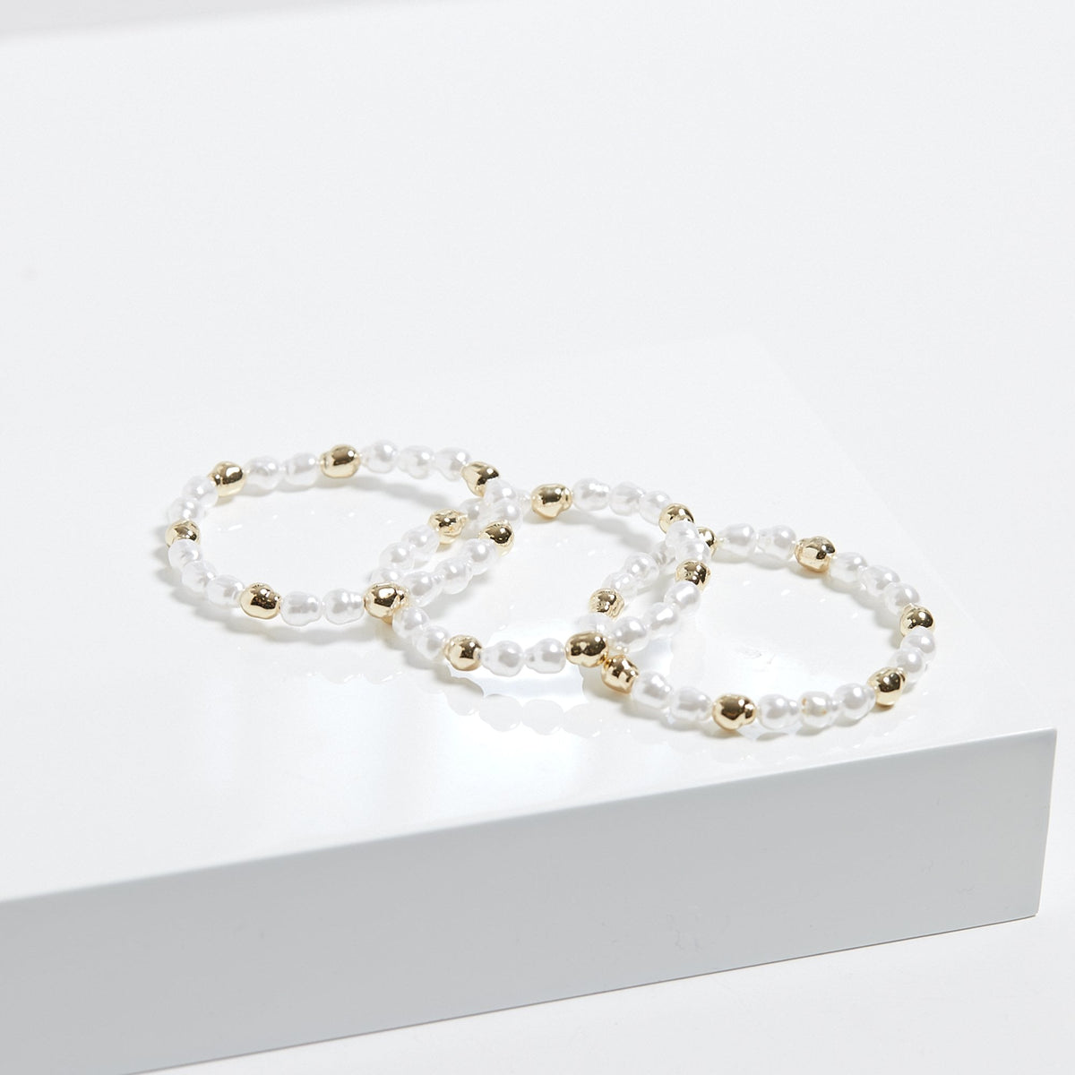Mood Gold Pearl And Polished Stretch Bracelets - Pack Of 3
