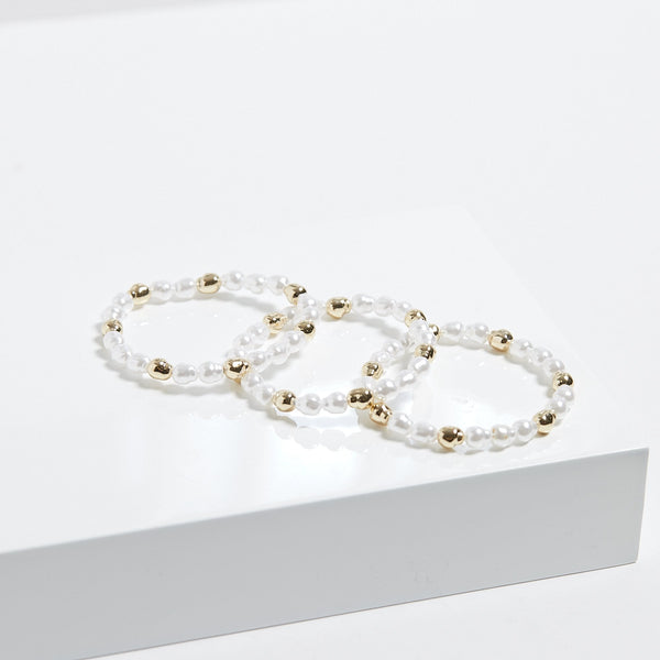 Mood Gold Pearl And Polished Stretch Bracelets - Pack Of 3