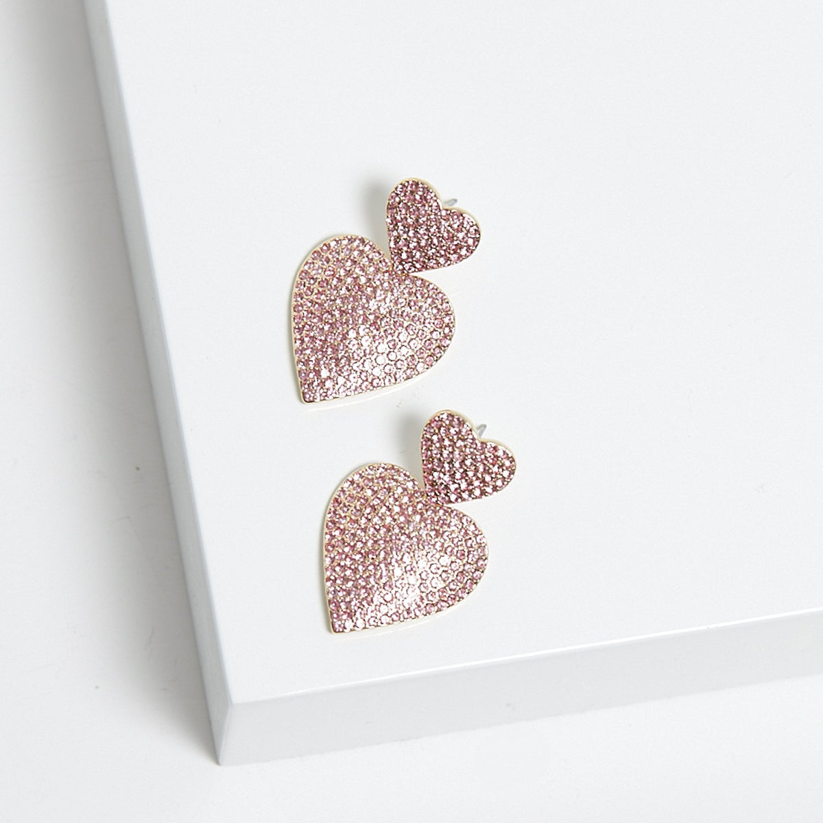 Mood Gold Pink Double Heart Drop Earrings