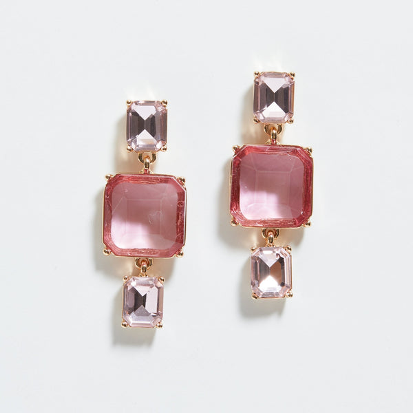 Mood Gold Pink Facet Three Drop Earrings