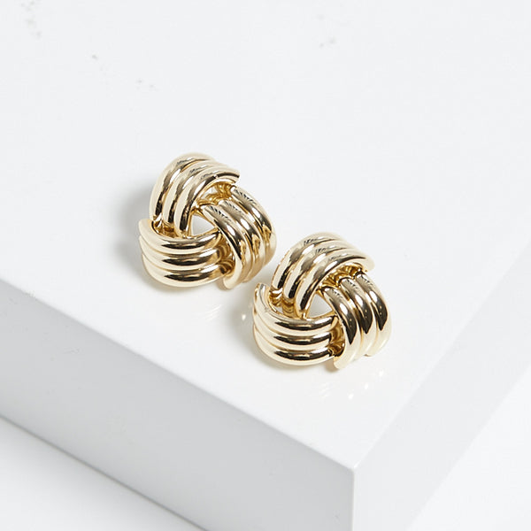 Mood Gold Ridged Triple Knot Stud Earrings