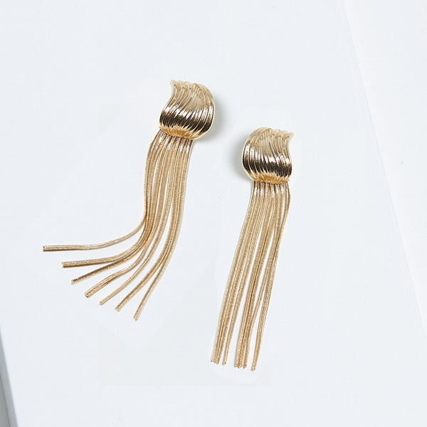 Mood Gold Ridged Snake Chain Statement Drop Earrings