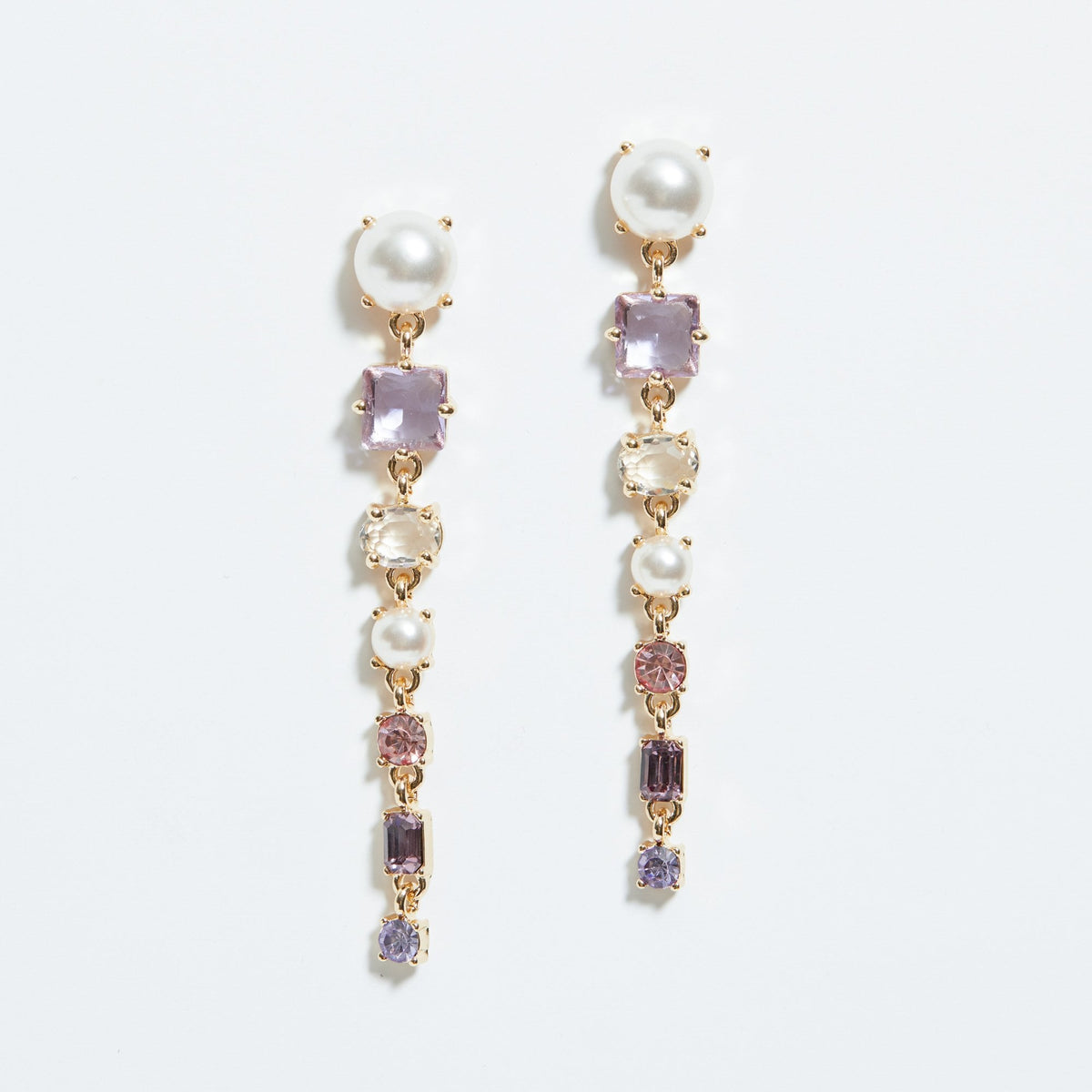 Mood Gold Romantic Crystal And Pearl Linear Drop Earrings