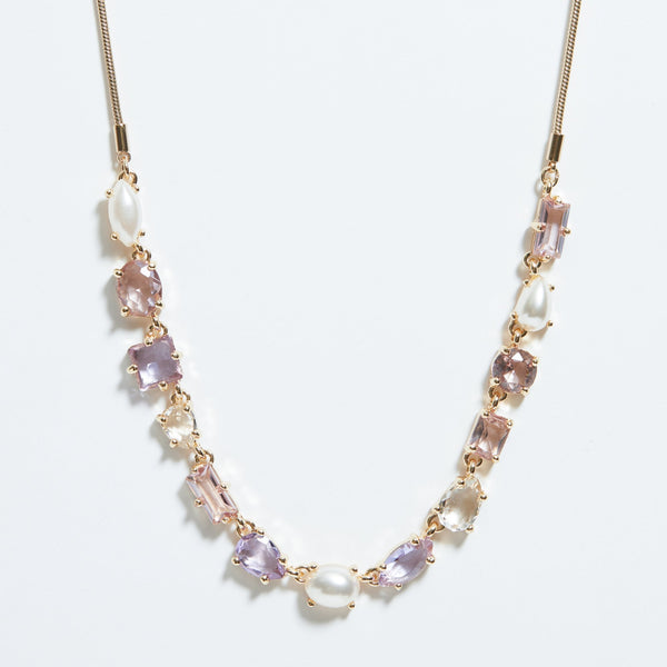 Mood Gold Romantic Crystal And Pearl Mixed Stone Allway Necklace