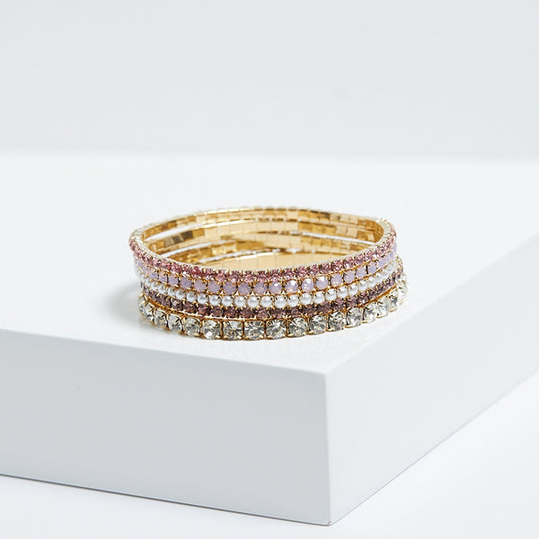 Mood Gold Romantic Tonal Mixed Stretch Bracelets - Pack Of 5