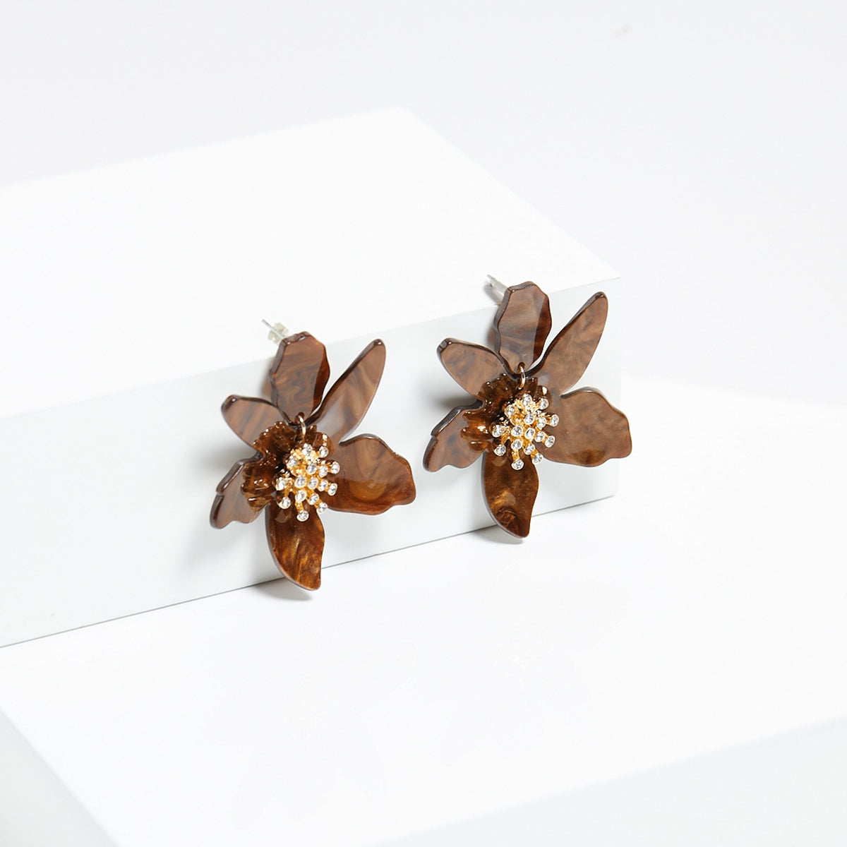 Mood Gold Tort Resin Statement Flower Earrings