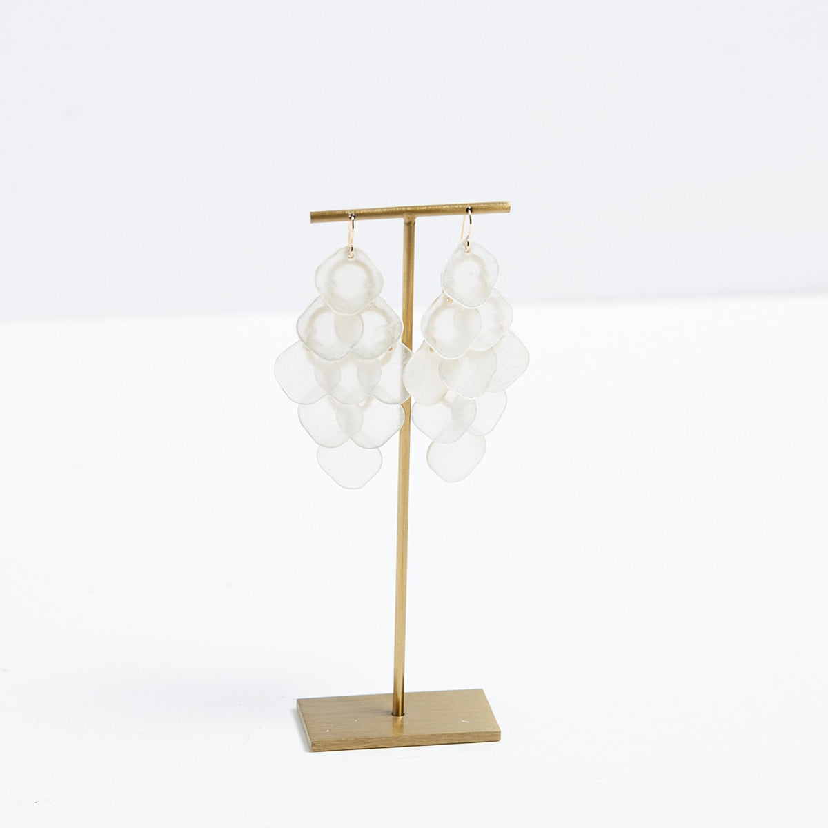 Mood Gold White Layered Shell Chandelier Drop Earrings