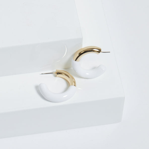 Mood Gold White Half Enamel Hoop Earrings