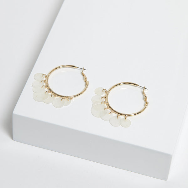 Mood Gold White Shell Charm Hoop Earrings