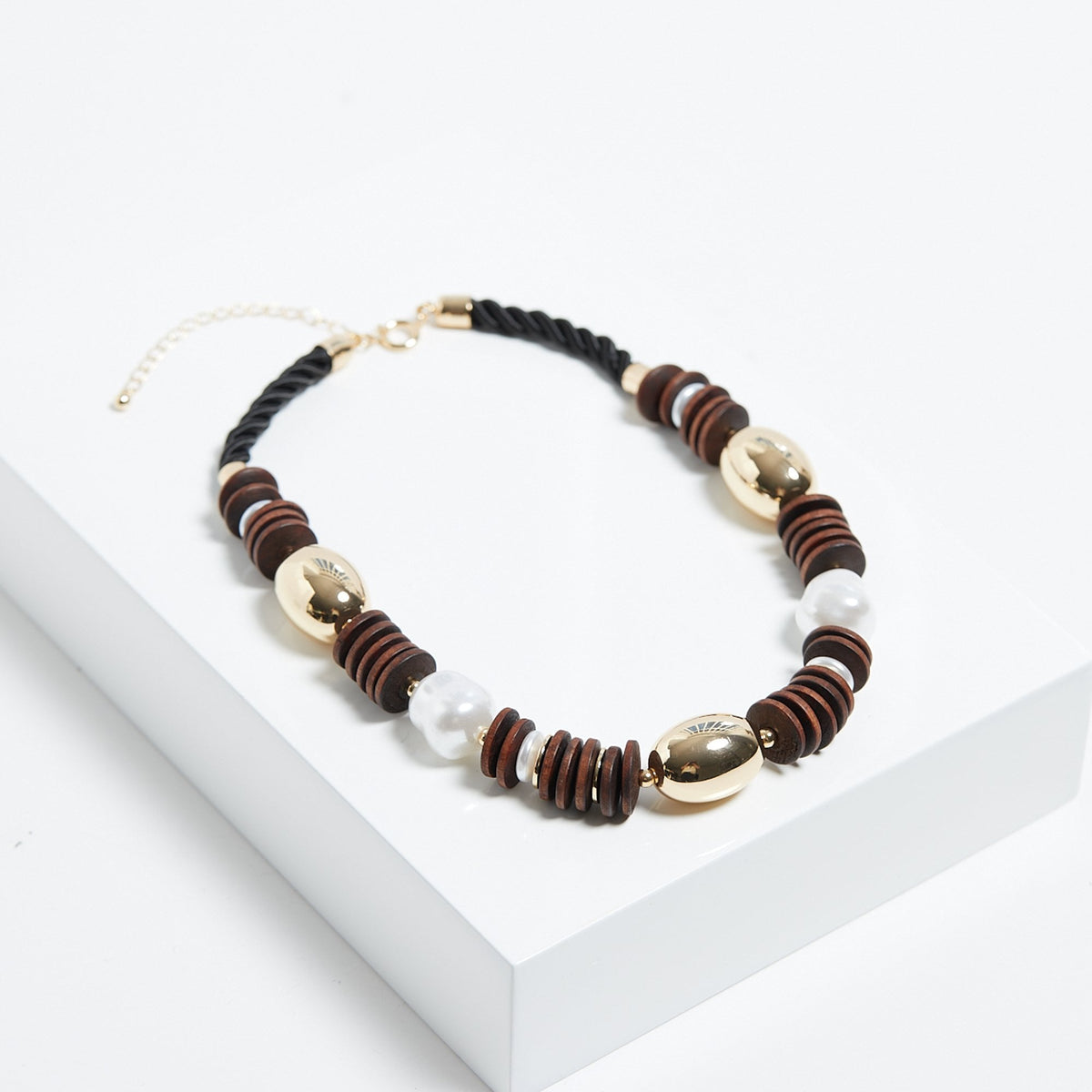 Mood Gold Wood And Pearl Stacker Statement Necklace