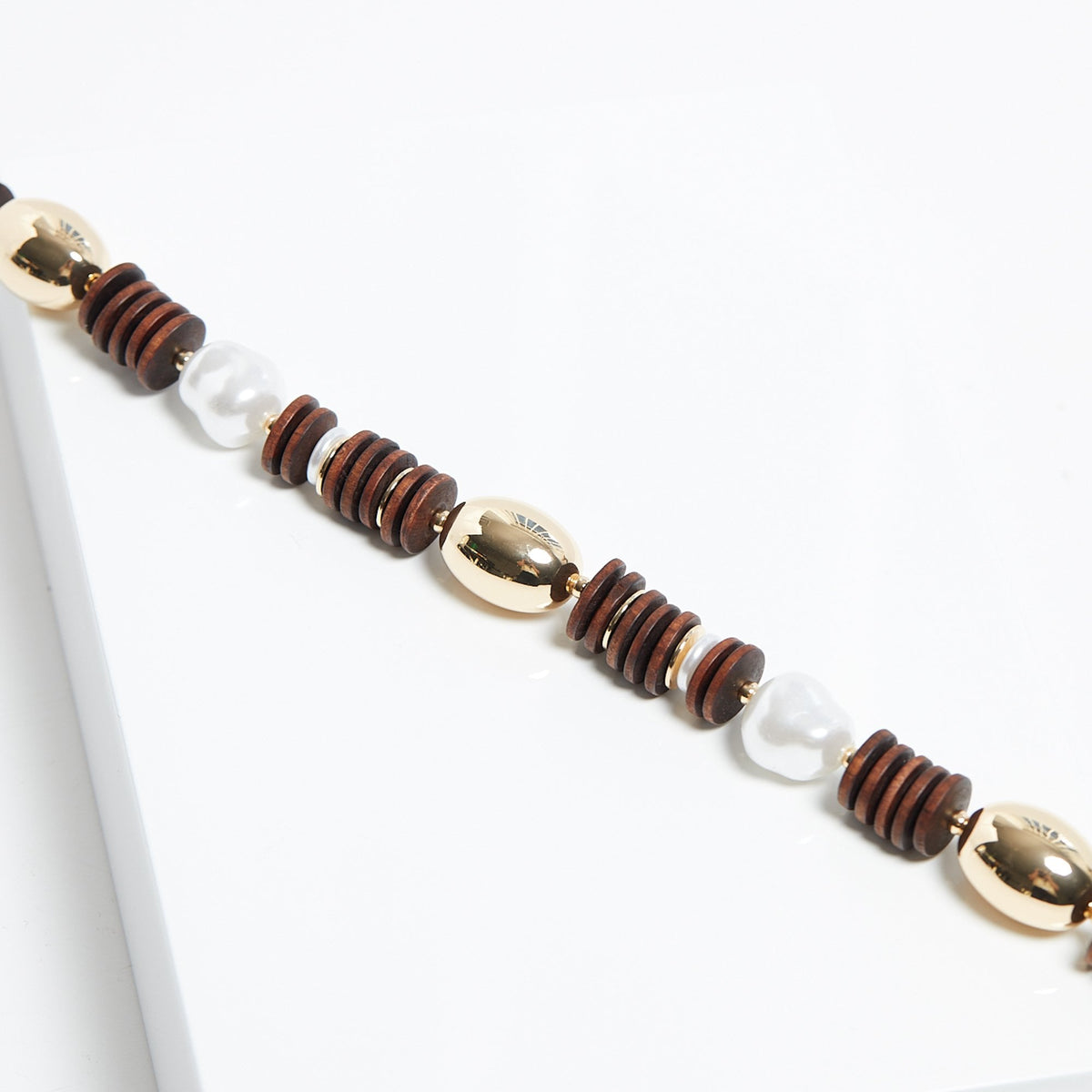 Mood Gold Wood And Pearl Stacker Statement Necklace