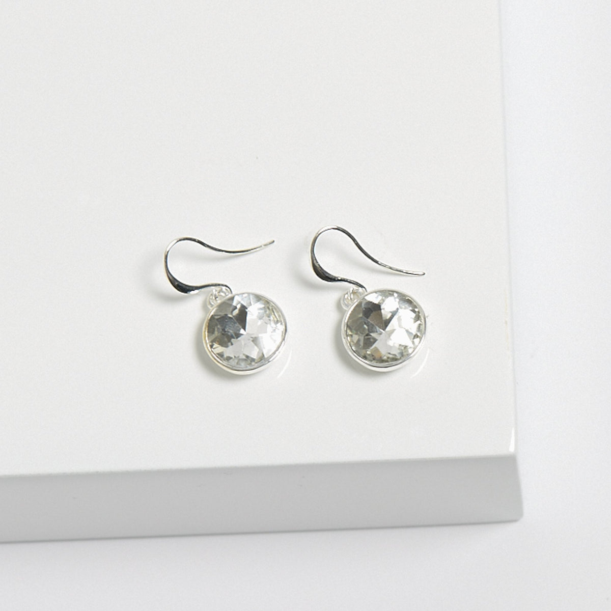 Mood Silver Crystal Round Fish Hook Drop Earrings