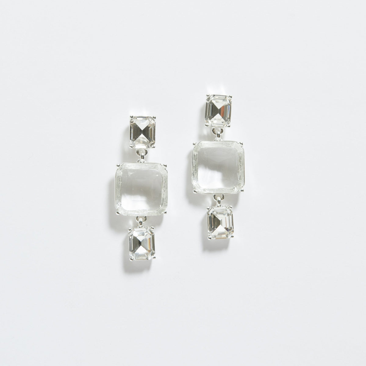 Mood Silver Crystal Facet Three Drop Earrings
