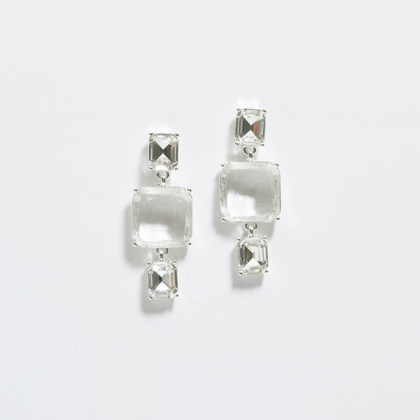 Mood Silver Crystal Facet Three Drop Earrings