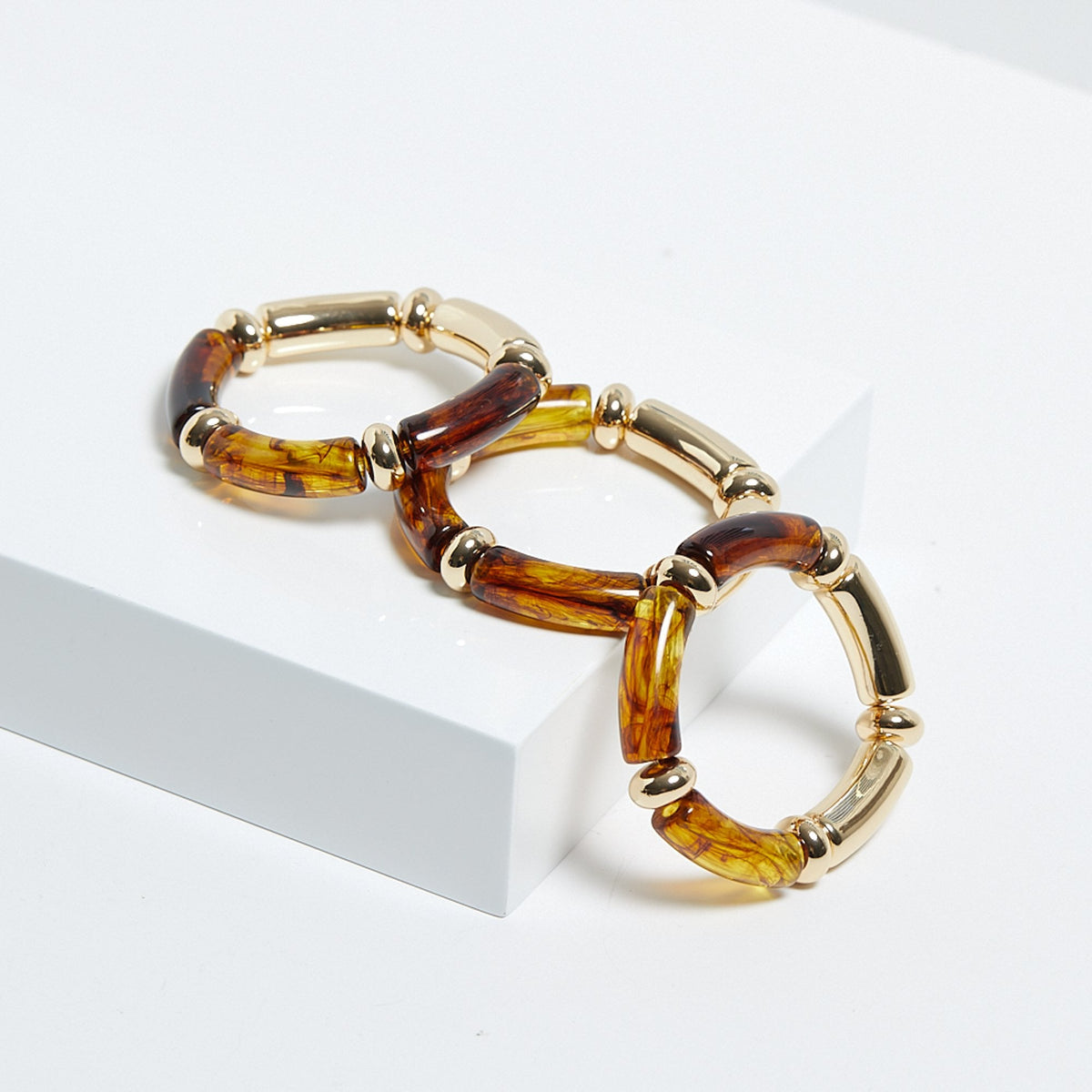 Mood Tort Resin And Polished Station Stretch Bracelets - Pack Of 3