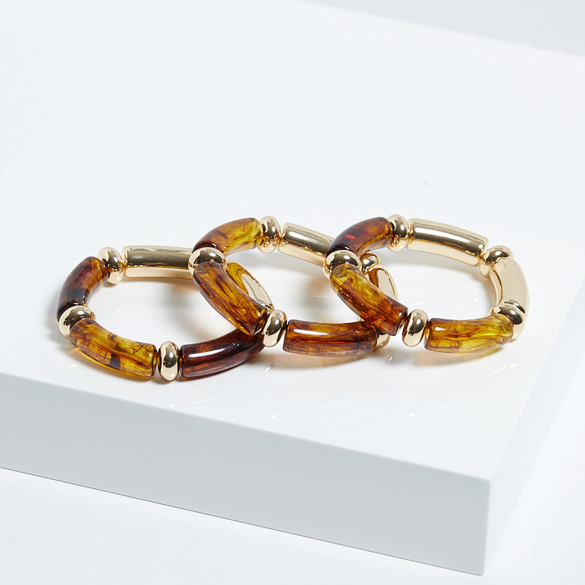 Mood Tort Resin And Polished Station Stretch Bracelets - Pack Of 3