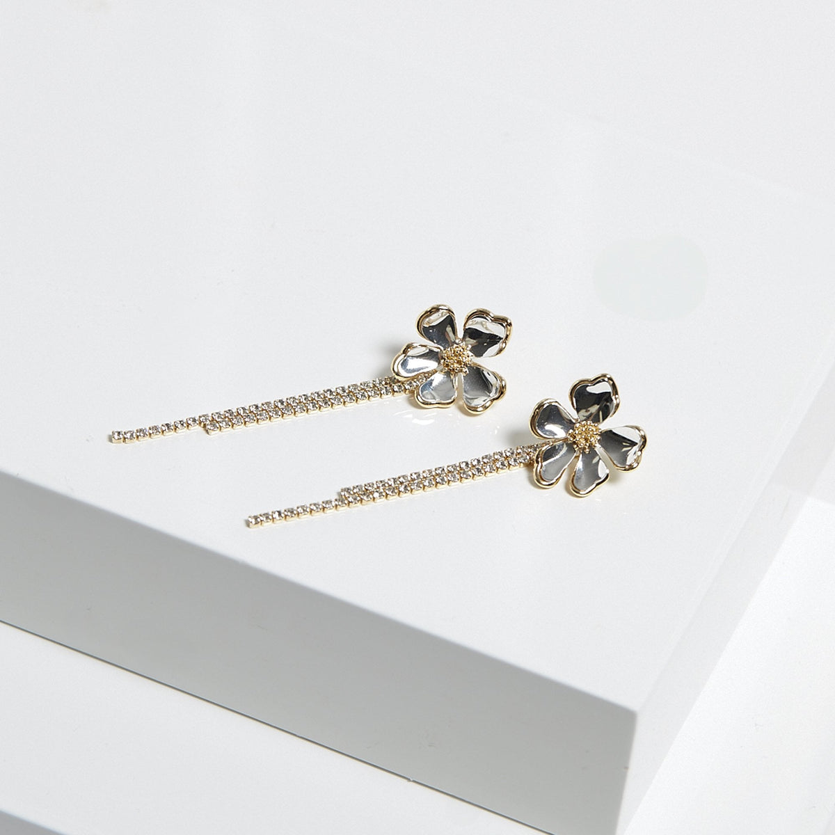 Mood Two Tone Flower Cupchain Drop Earrings