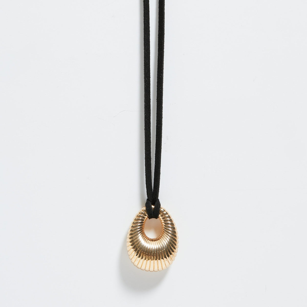 Mood Gold Polished Ridged Pendant Cord Necklace